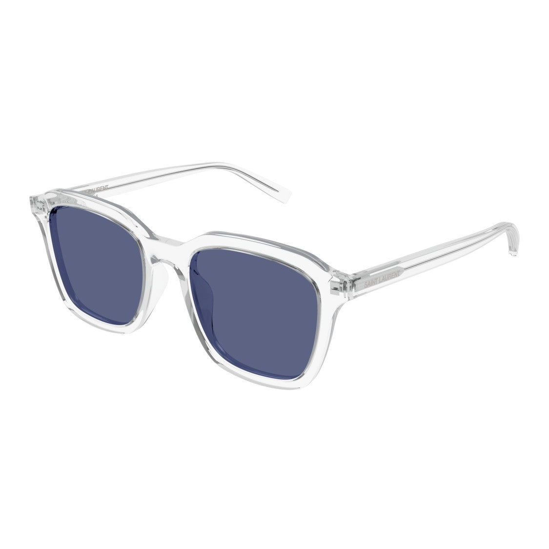 Saint Laurent Transparent Acetate Square Sunglasses With Dark Blue Lenses