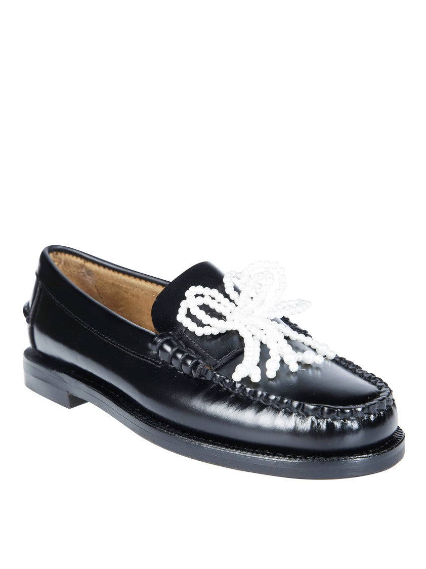Sebago Polished Black Pearl Bow Loafers