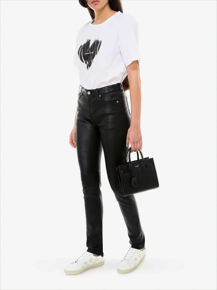 Saint Laurent White Cotton Saint Laurent T-Shirt With Bold Heart Graphic