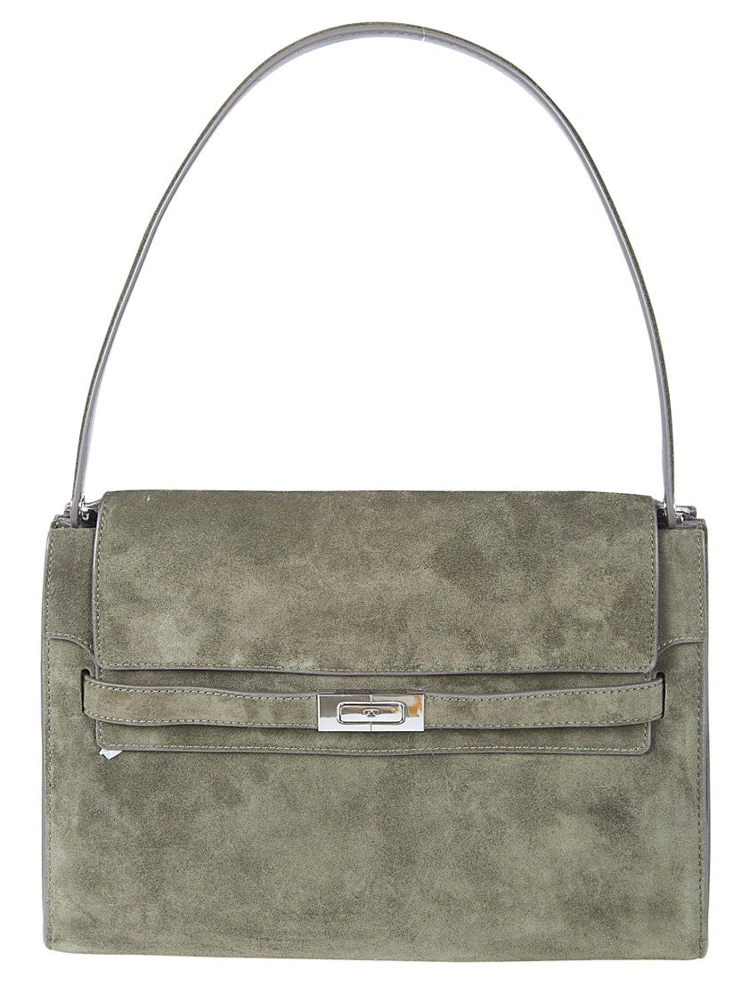 Tory Burch Structured Green Suede Shoulder Bag