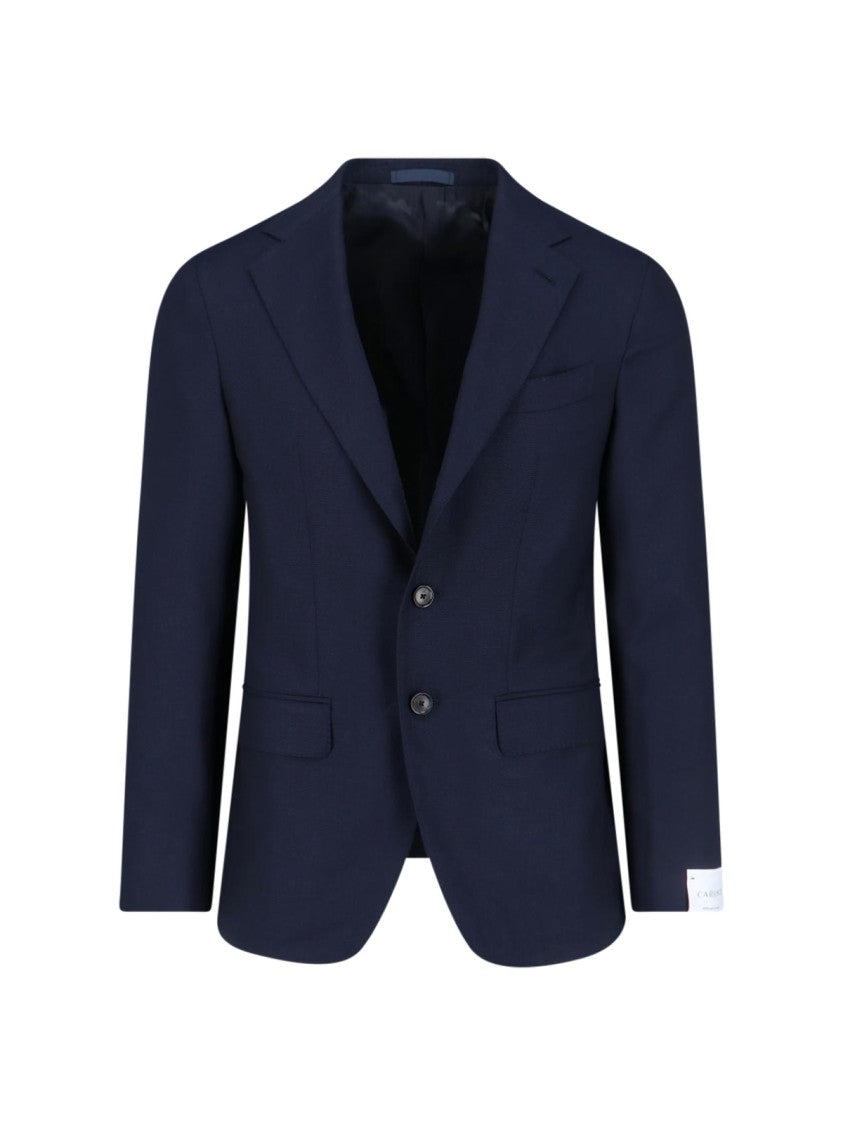 Caruso Single-Breasted Blazer In Blue Wool, Dark Shade