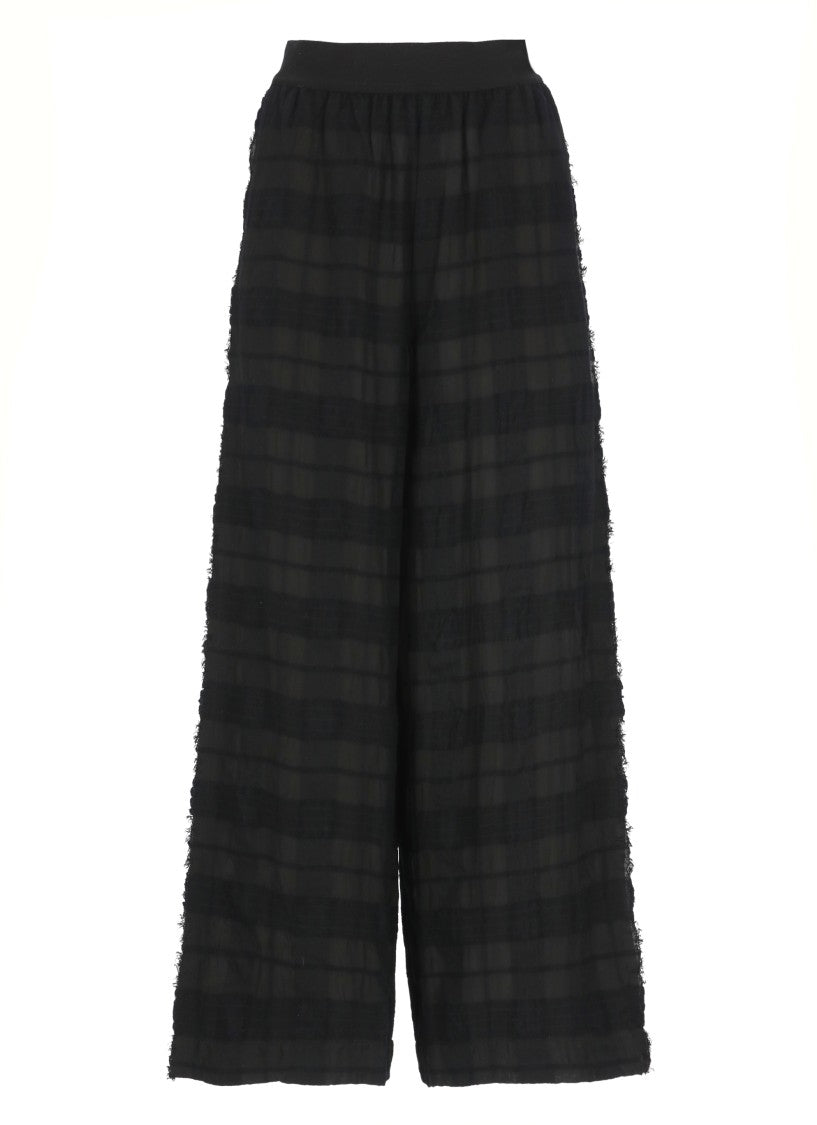 Uma Wang Wide-Leg Black Pants With Textured Checkered Pattern