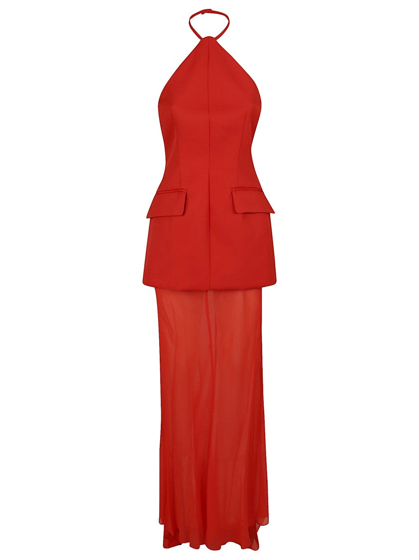 Max Mara Halter Neck Long Dress With Structured Bodice