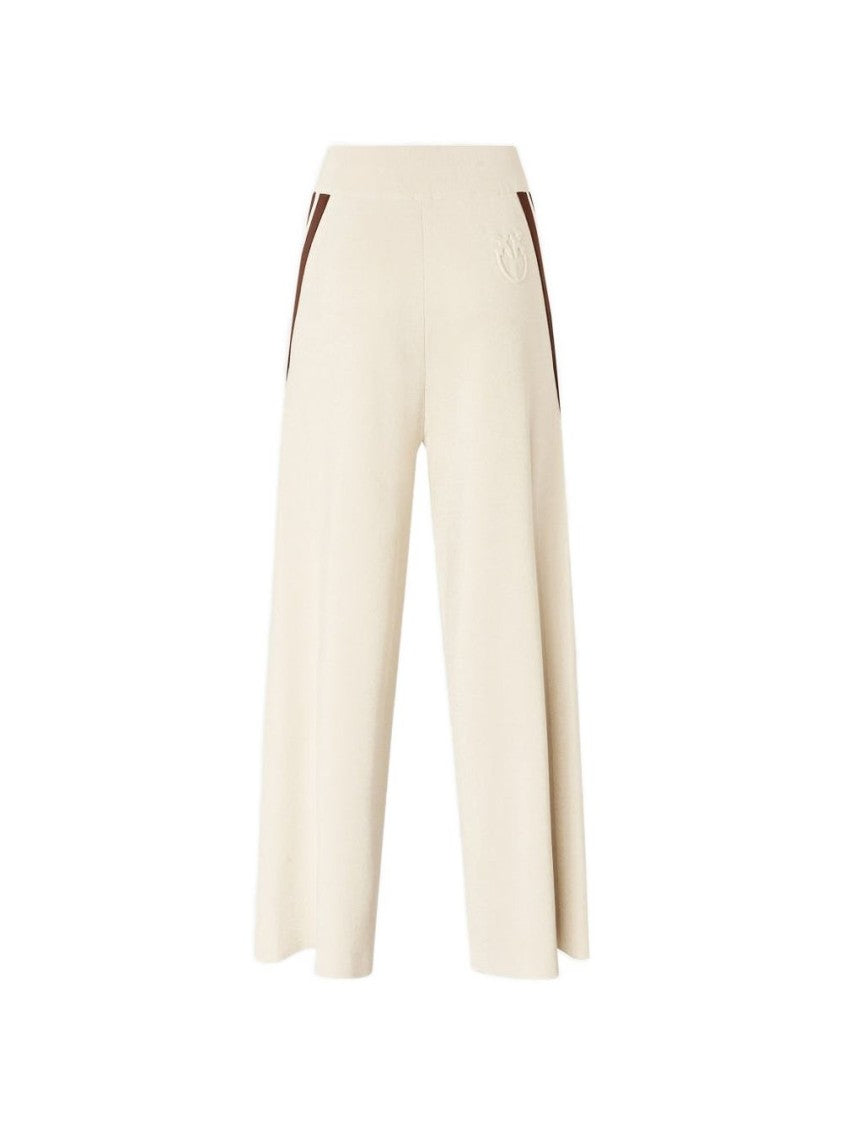 Pinko Wide-Leg Cropped Trousers With Diagonal Stripe Accents