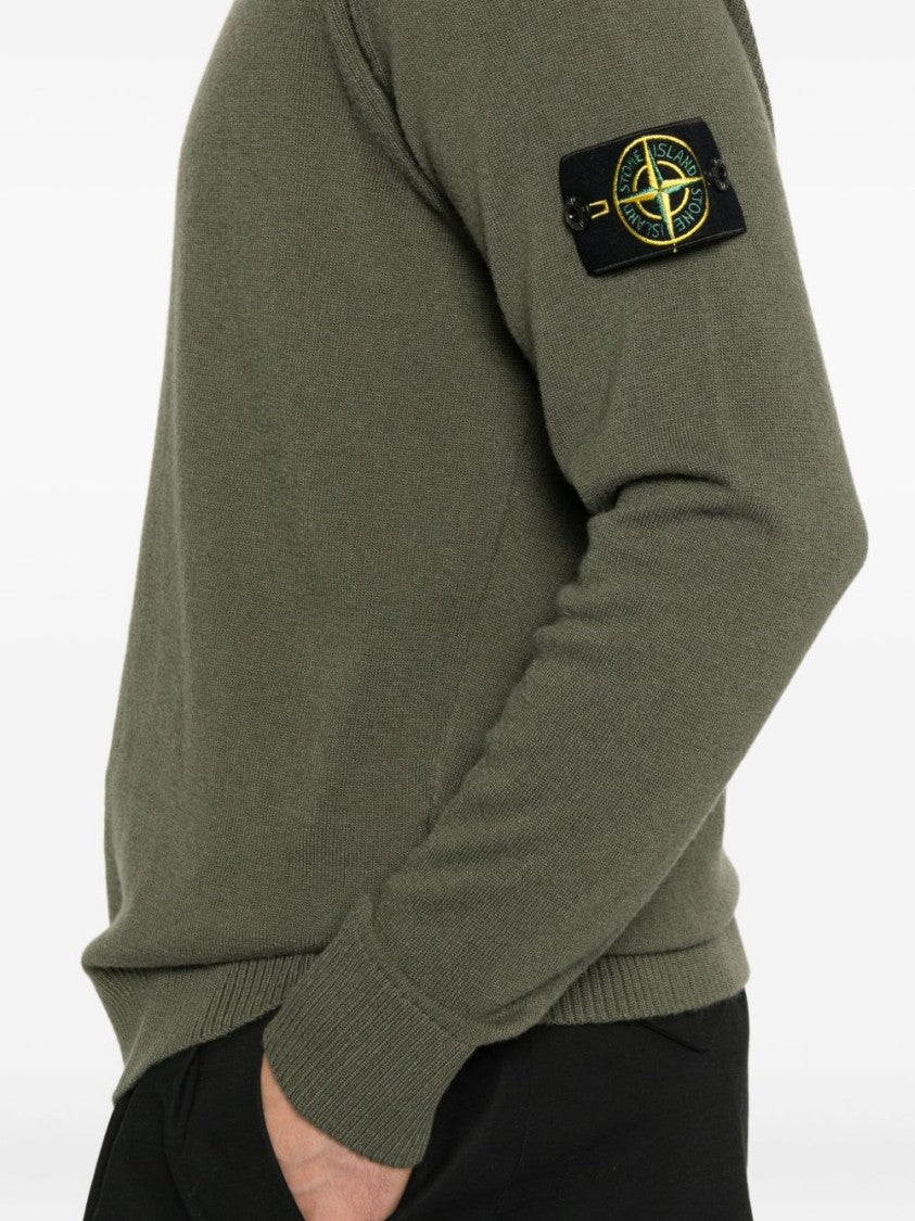 Stone Island Lightweight Wool Crew Neck Sweater With Logo Badge