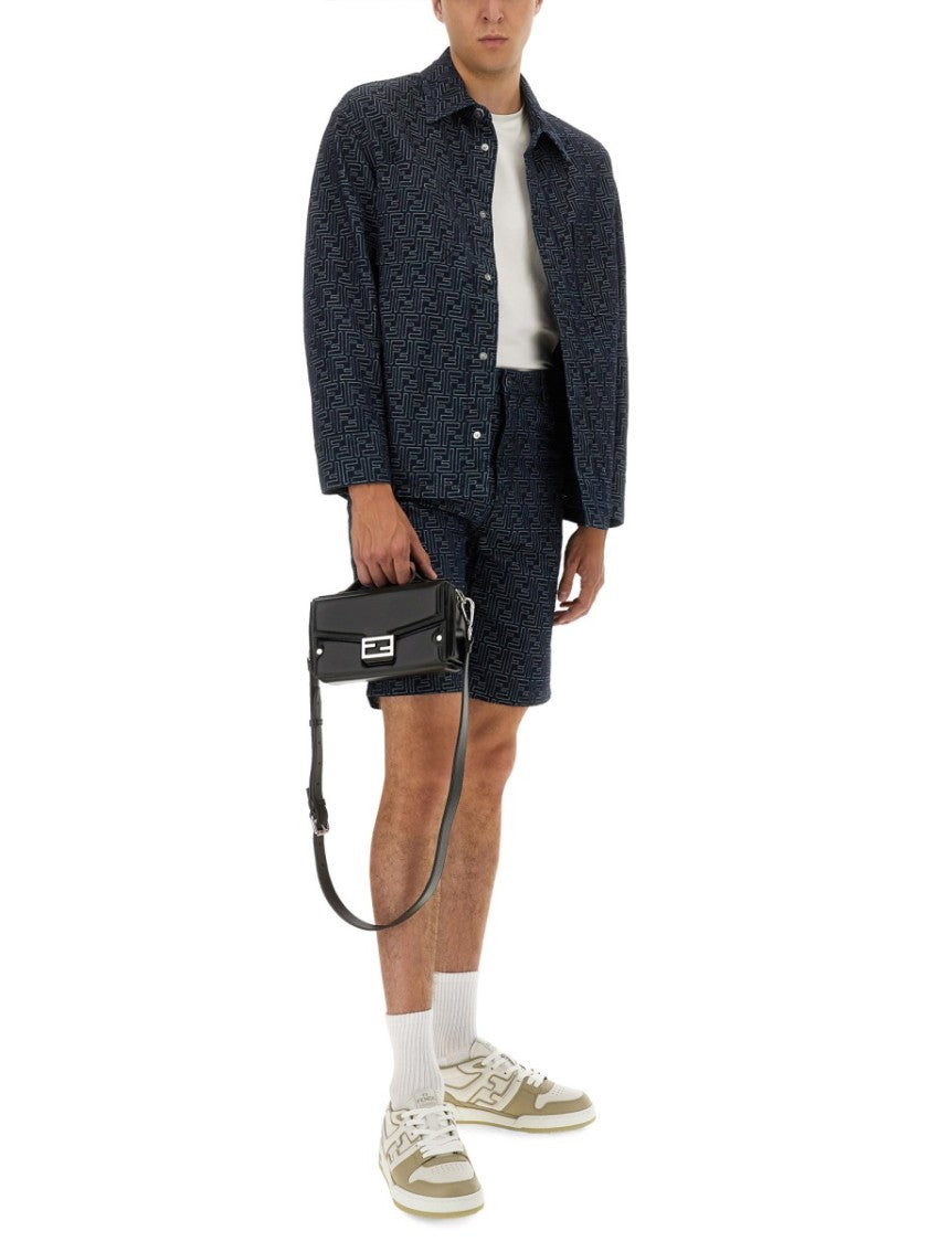 Fendi Ff Jacquard Denim Shorts