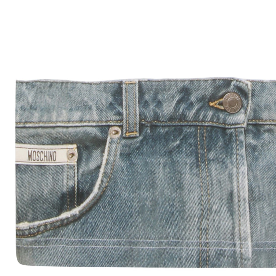 Moschino Short-Sleeve T-Shirt With Denim Print Hem