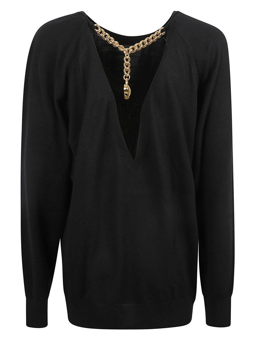 Moschino Deep V-Neck Black Sweater