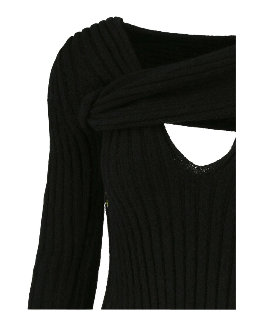 Bottega Veneta Asymmetrical V-Neck Fitted Top With Colored Seam Stitching