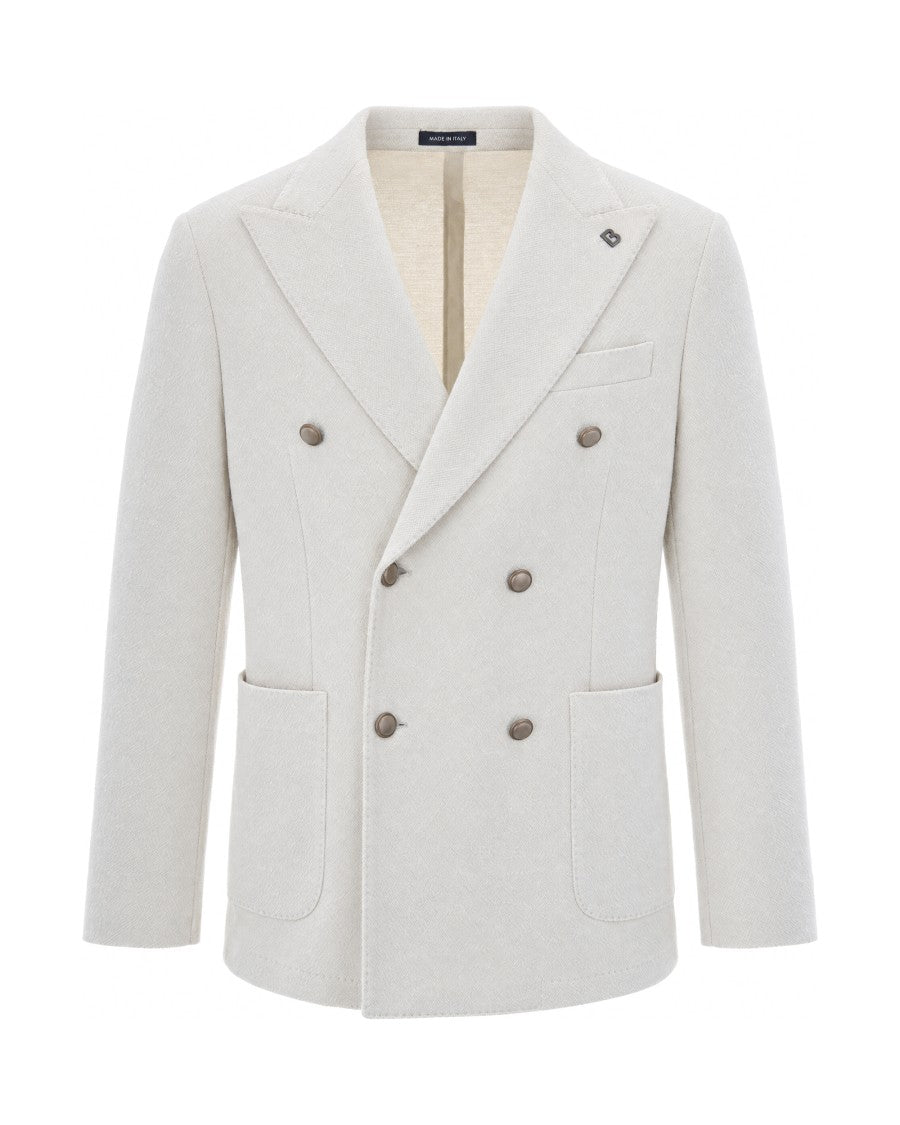 Breras Milano White Textured Double-Breasted Jacket