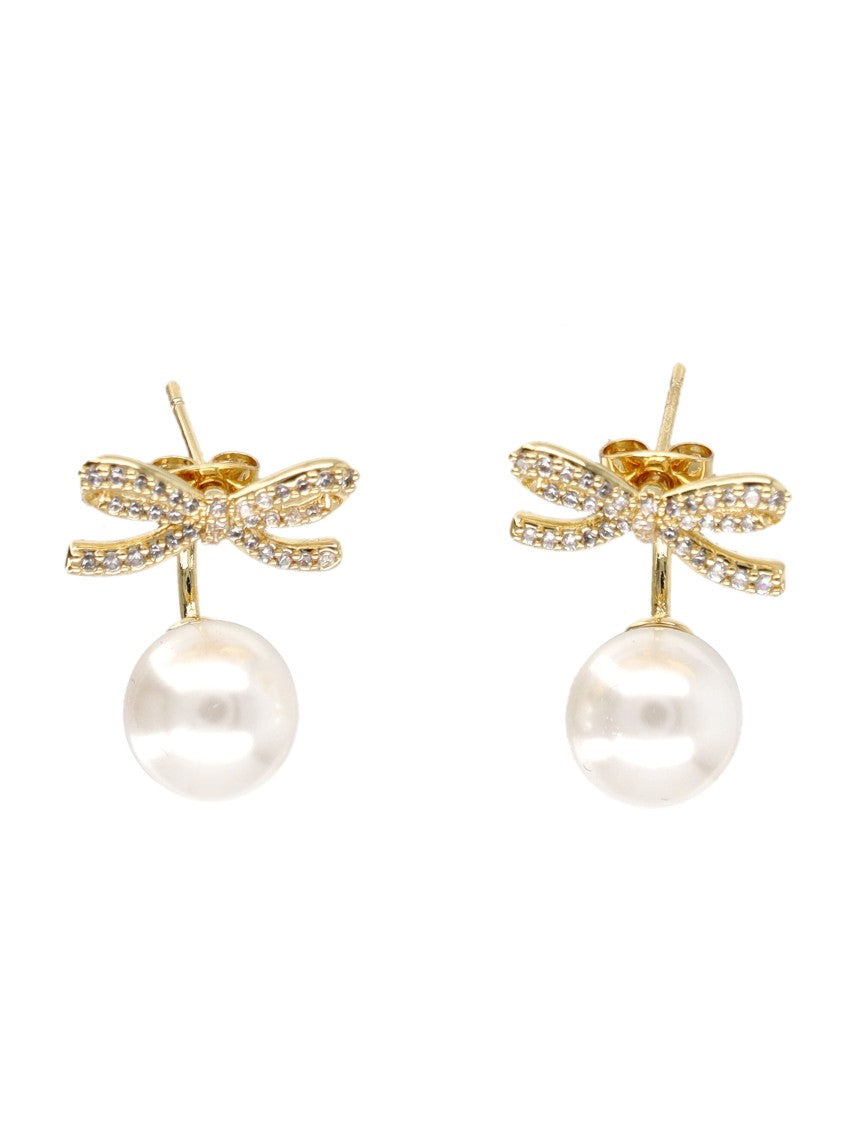 Self-Portrait Delicate Bow Design Pearl Earrings