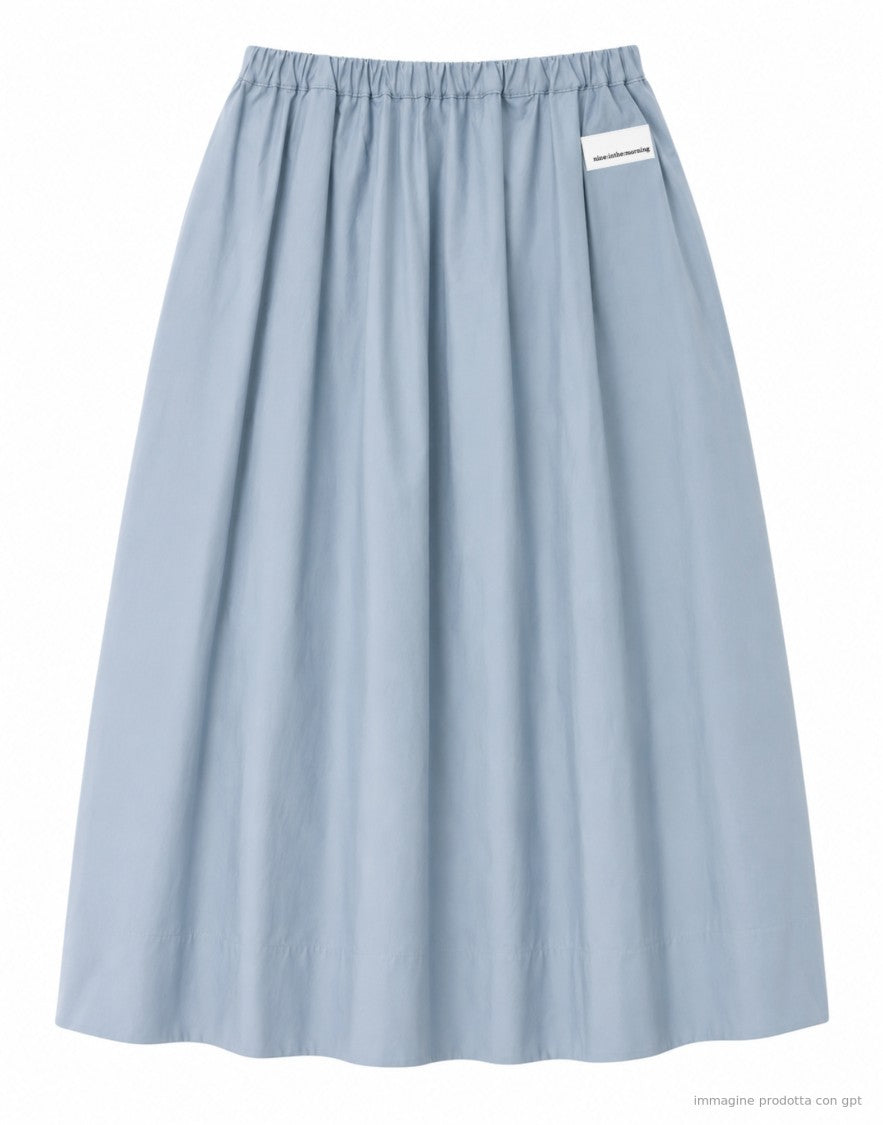 Nine In The Morning Light Blue Stretch Cotton Pleated Midi Skirt