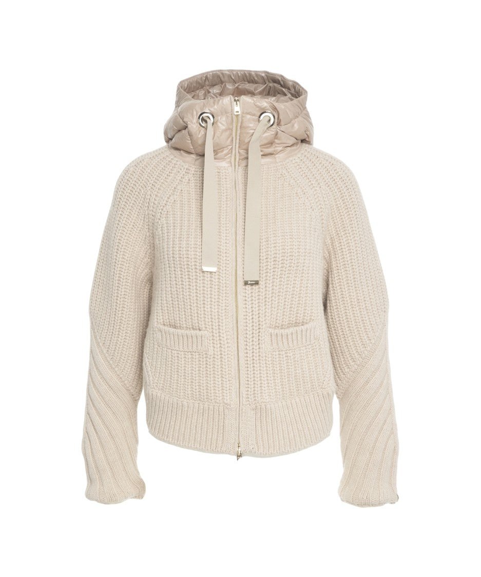 Herno Beige Knit Cardigan With Padded Front