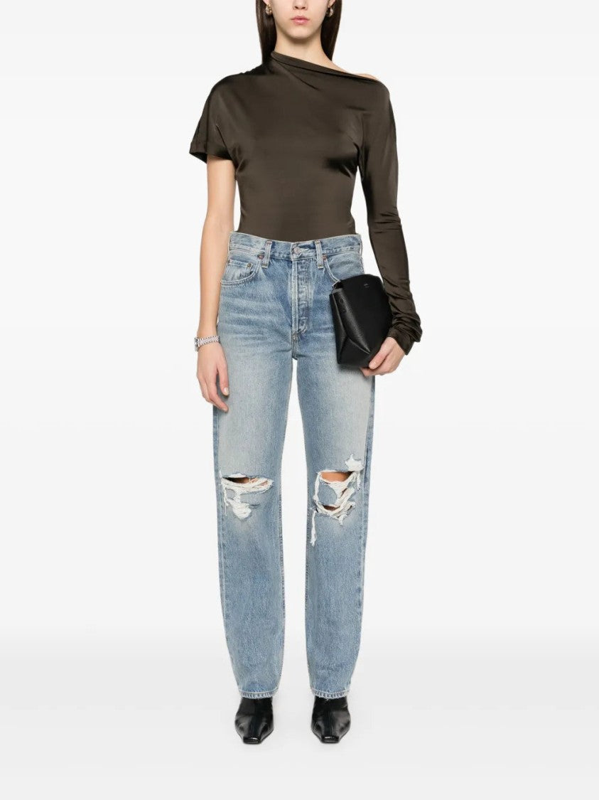 Agolde Distressed Indigo Blue High-Waisted Kelly Jeans