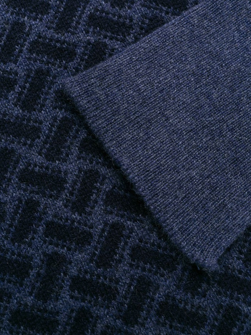 Drumohr Dark Blue Herringbone Knit Sweater