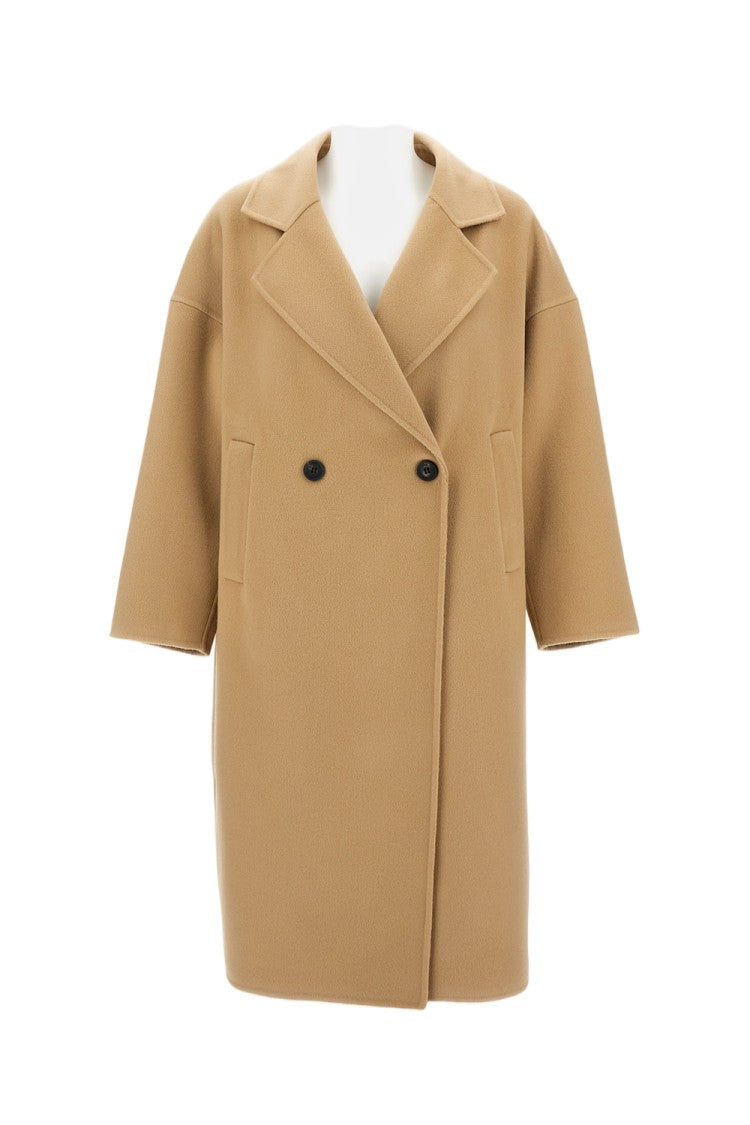 Aftercoat Long Wool Blend Coat With Dropped Shoulders And Double-Breasted Closure