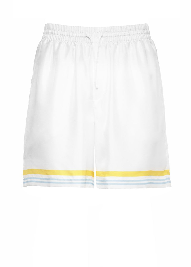 Casablanca White Tennis Landscape Silk Bermuda Shorts