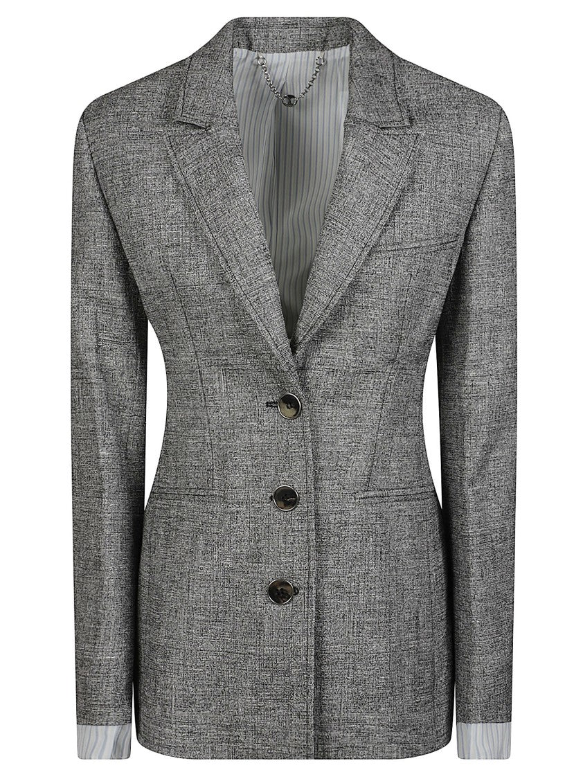 Rabanne Tailored Silk Jacket With Textured Grey Fabric