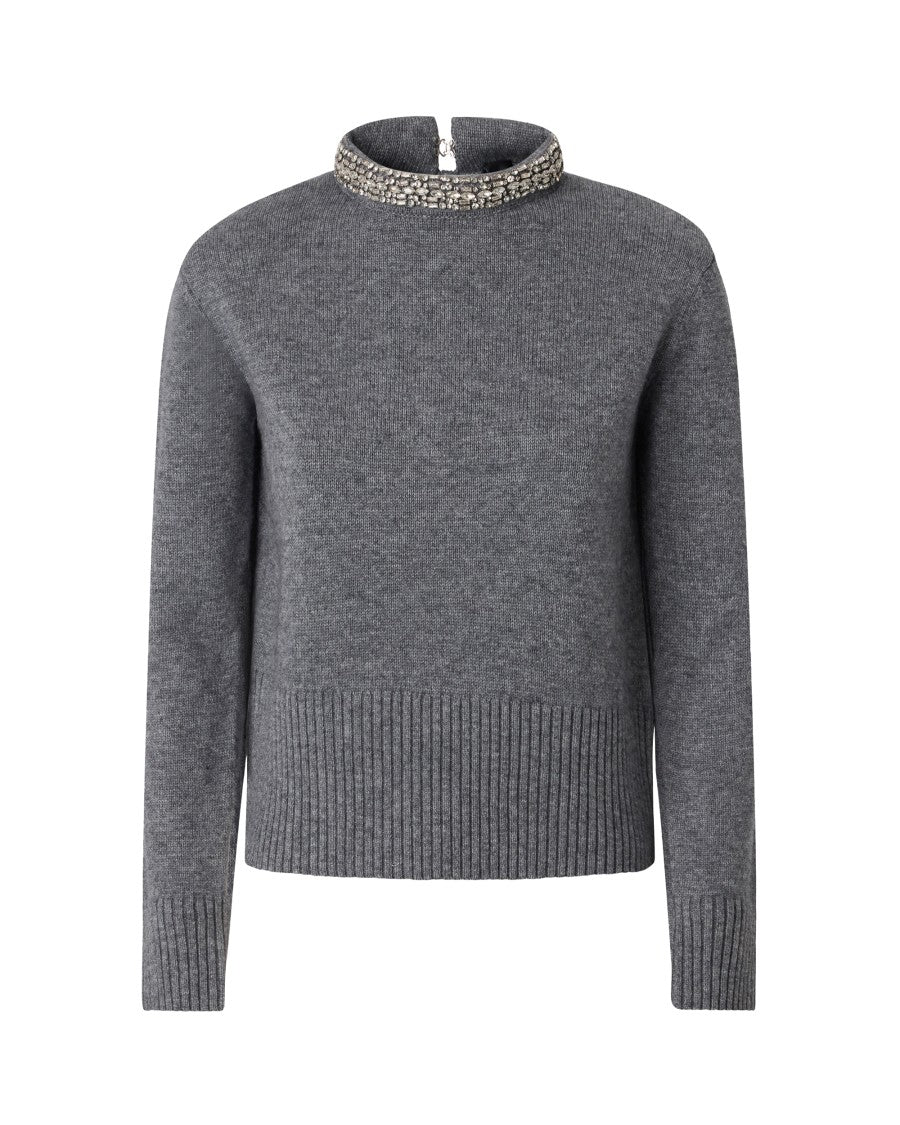 Pinko Medium Grey Jewel-Embellished Knit Sweater