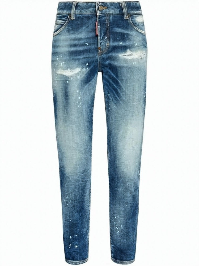 Dsquared2 Medium Blue Wash Denim Pants With Tapered Leg