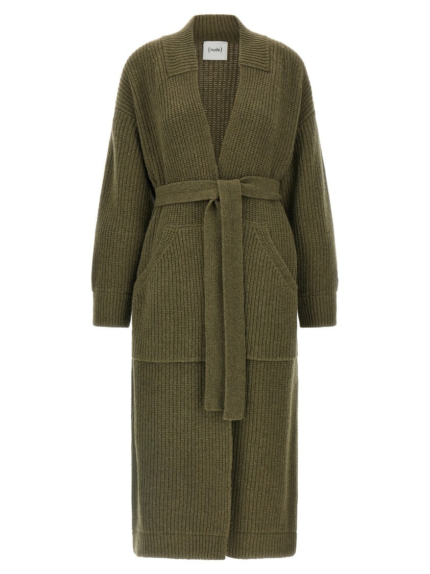 Nude Heavy Wool Knitted Coat With Shawl Collar