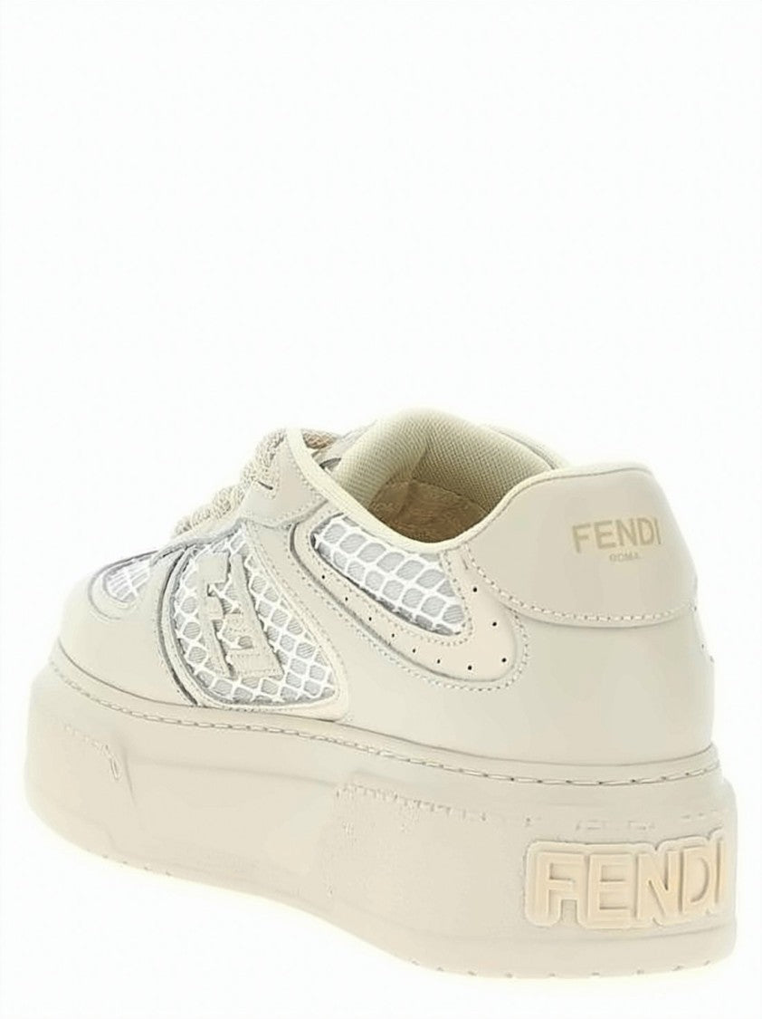 Fendi Calf Leather Sneakers With Mesh Paneling And Embossed Branding
