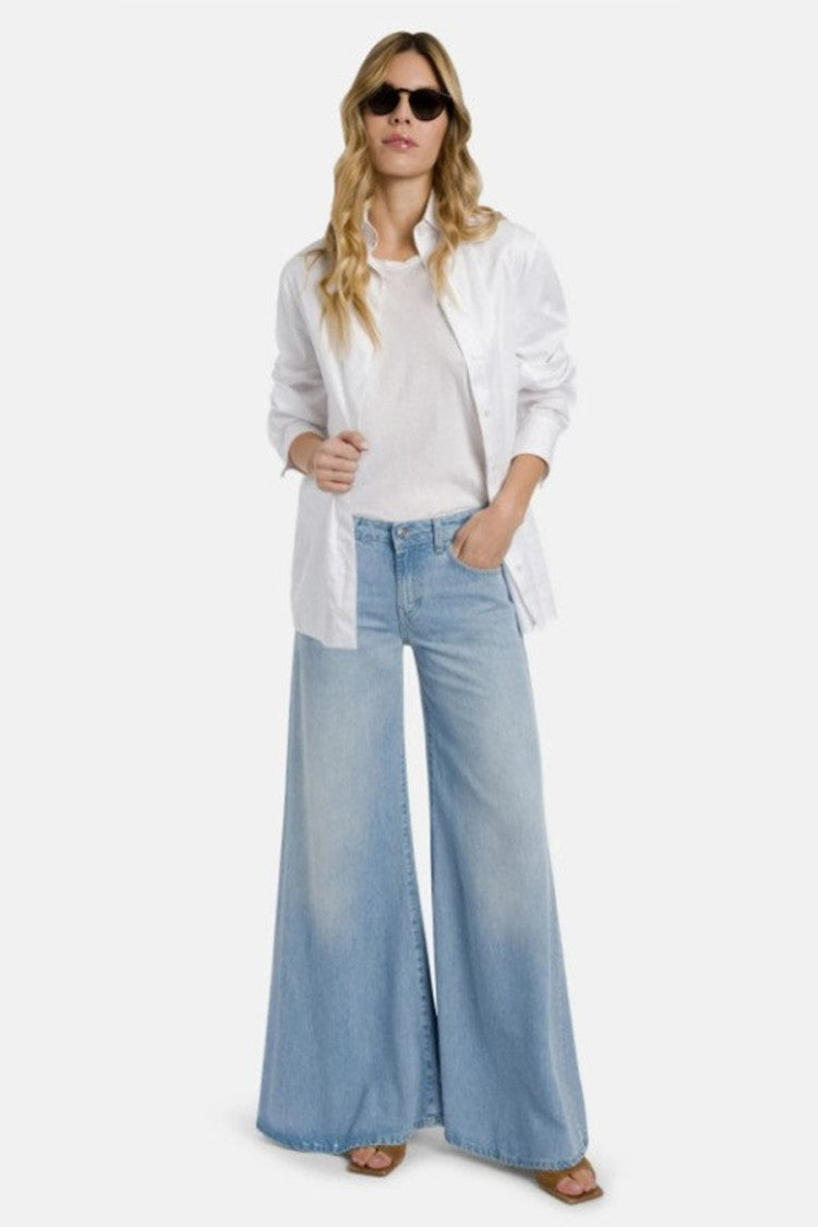 Dondup Blue Wide-Leg Raw Hem Lyocell Jeans