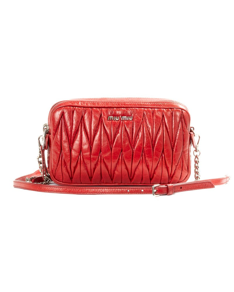 Miu Miu Camera Bag Small Groffata Leather Camera Bag - Red