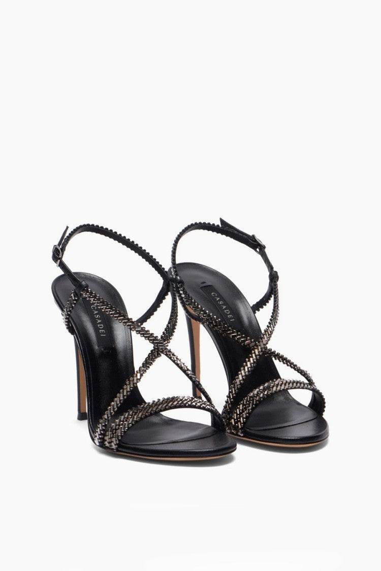 Casadei Black Leather Woven-Strap Sandals