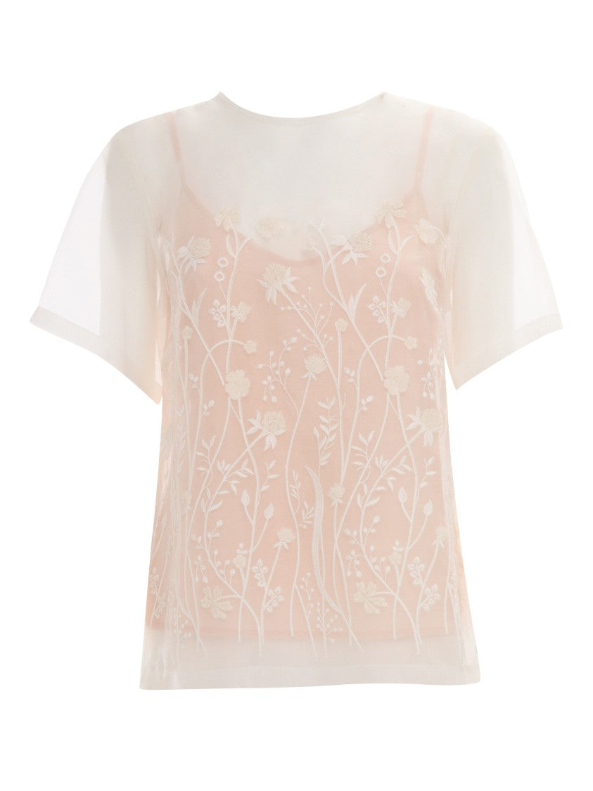 P.A.R.O.S.H. Sheer Silk Blouse With Floral Embroidery