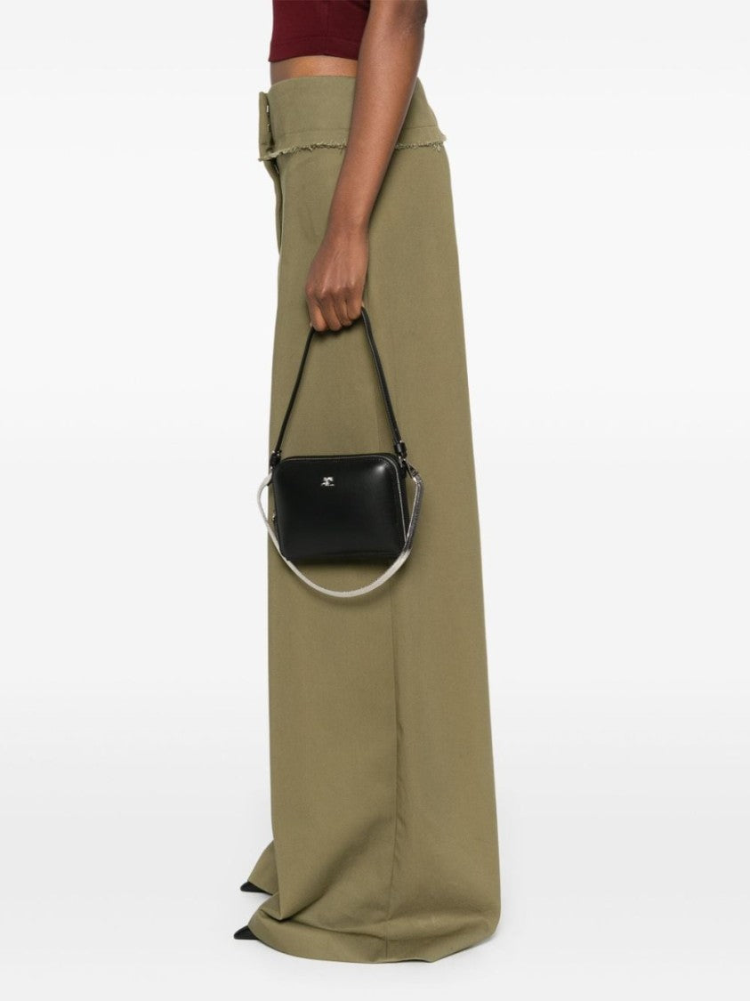 Courrèges Herringbone Chain-Link Shoulder Bag In Black Calf Leather