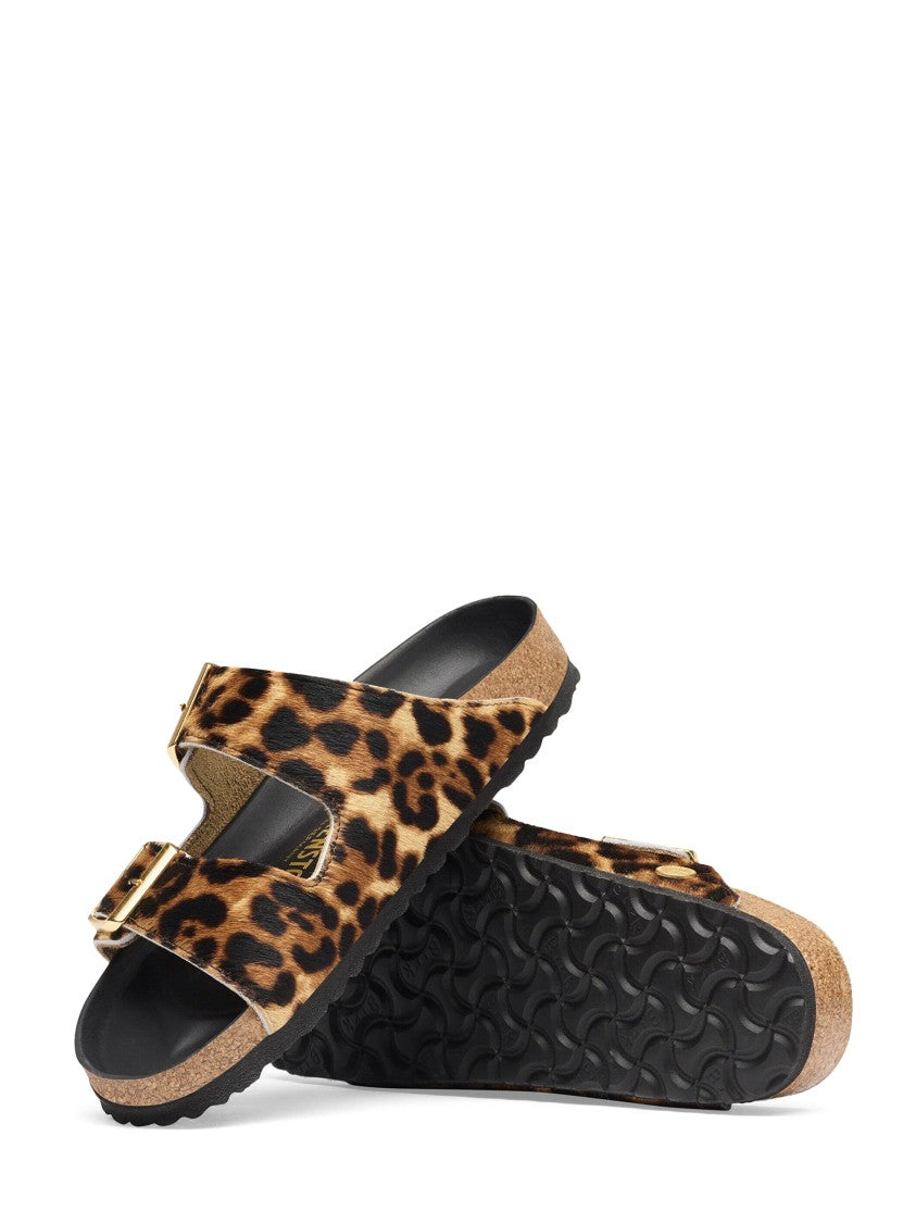 Birkenstock Leopard Print Two-Strap Flat Shoes With Contoured Cork Footbed