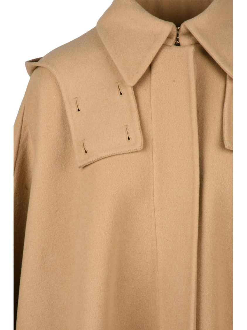 Chloé Generous Wool Cashmere Cape With Classic Collar And Button Closure