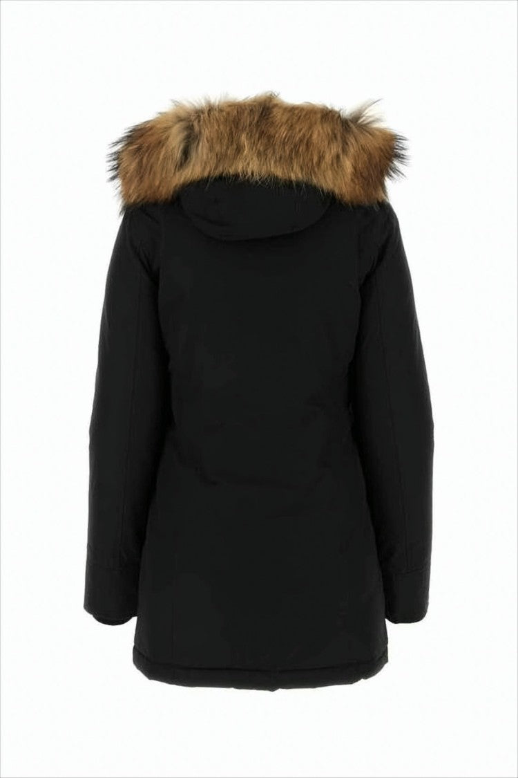 Woolrich Thick Insulated Black Down Coat With Fur-Trimmed Hood