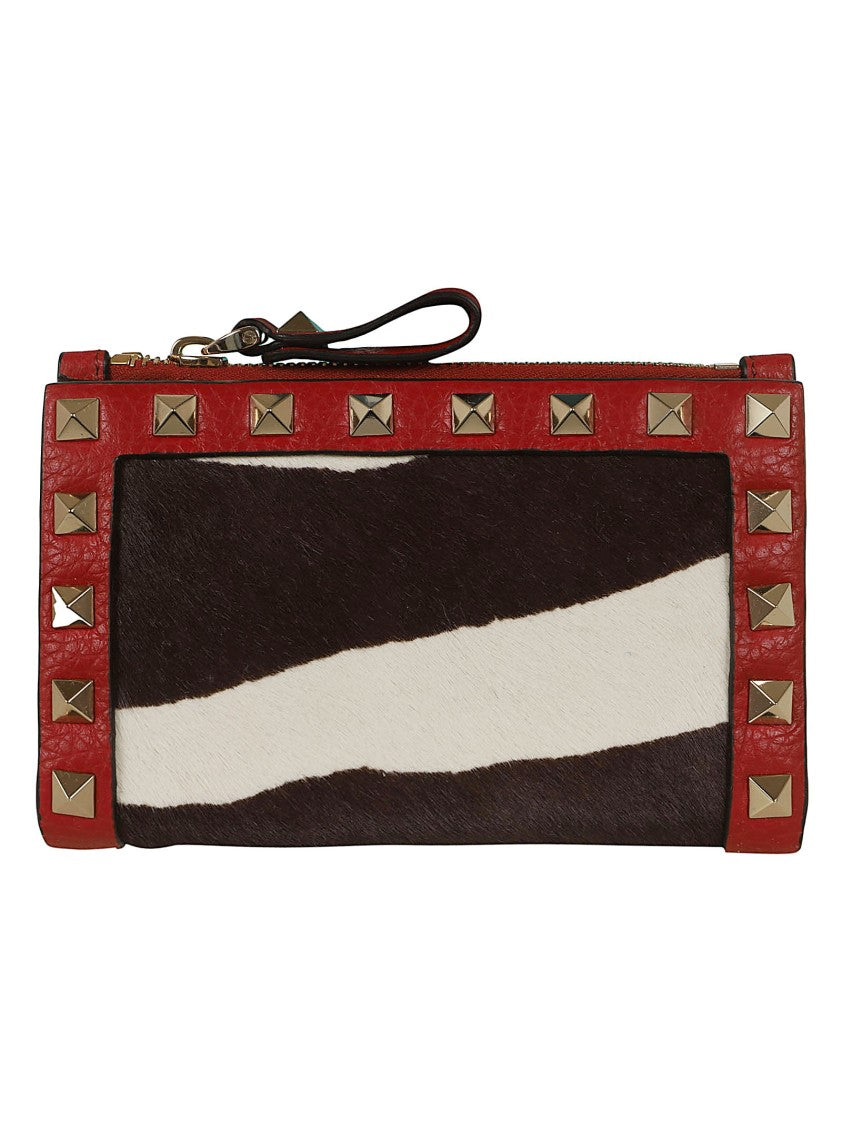 Valentino Garavani Textured Leather And Fur Coin Purse Card Case