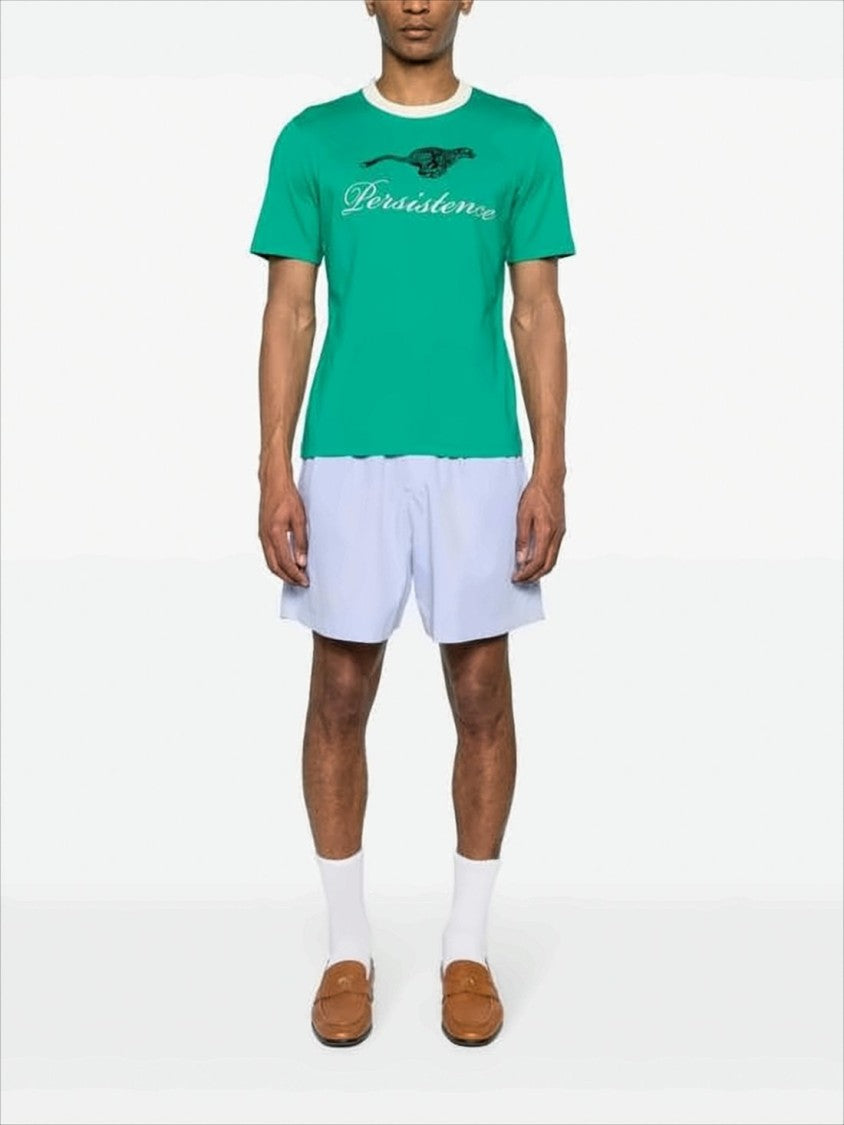 Wales Bonner Green Graphic Tee With Leopard And Script Design