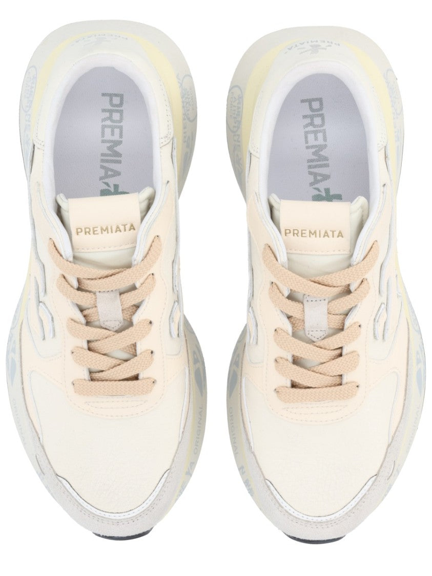 Premiata Beige And Cream Leather Sneakers With Textured Detailing