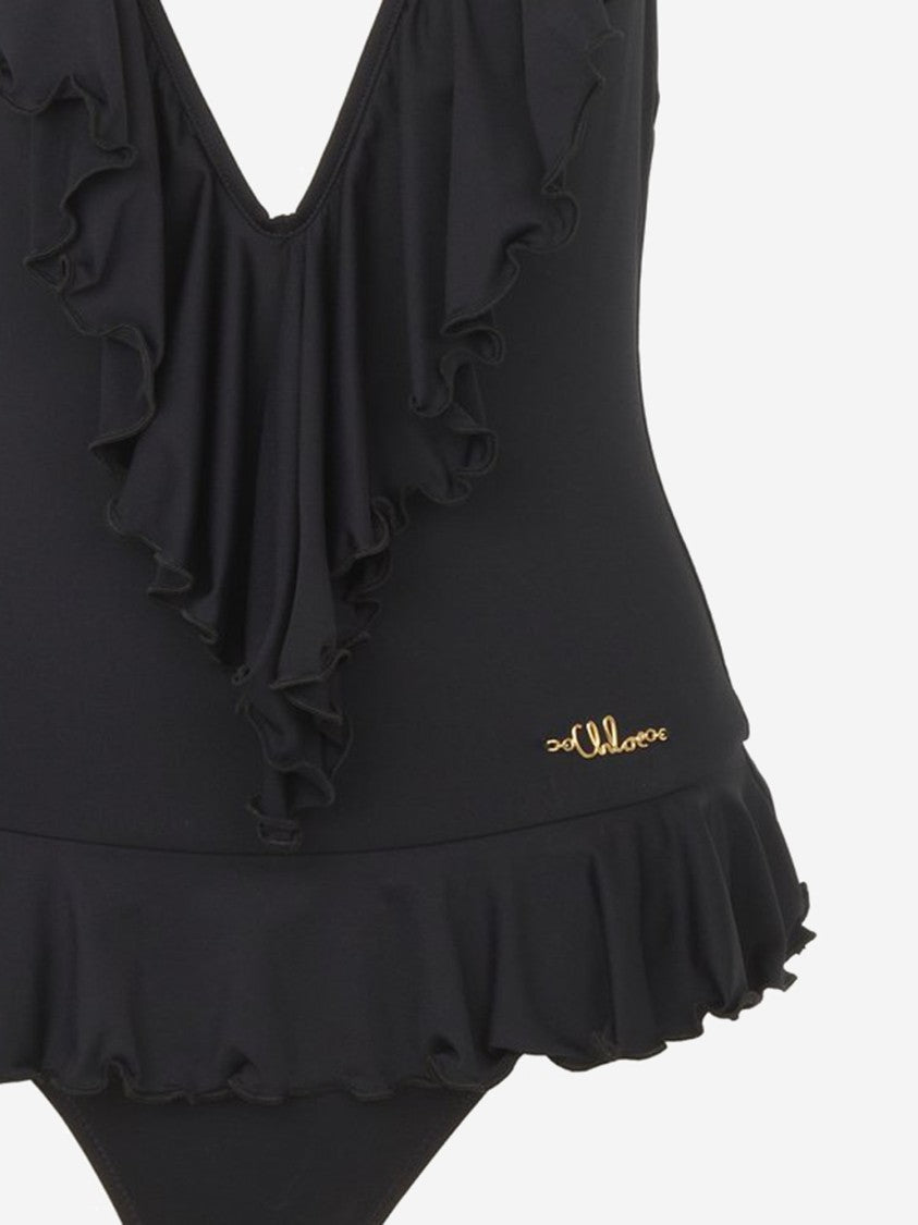 Chloé V-Neck Swimsuit With Ruffle Edges And Logo Detail