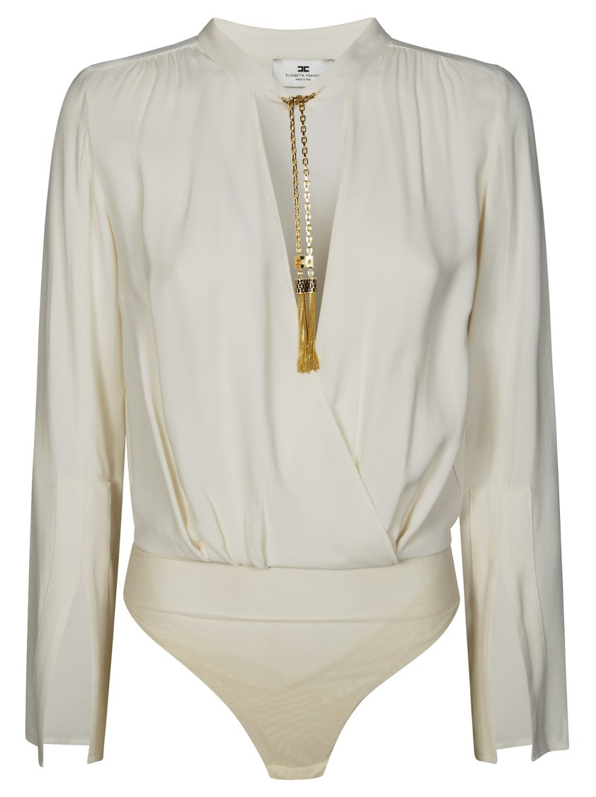Elisabetta Franchi Fitted Bodysuit Shirt With Classic Collar