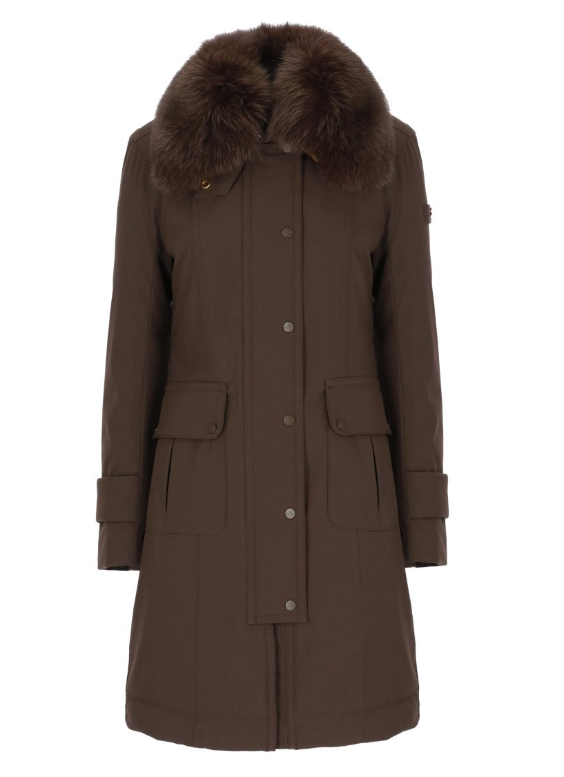 Peuterey Brown Rakid Fox Fur Collar Long Down Jacket