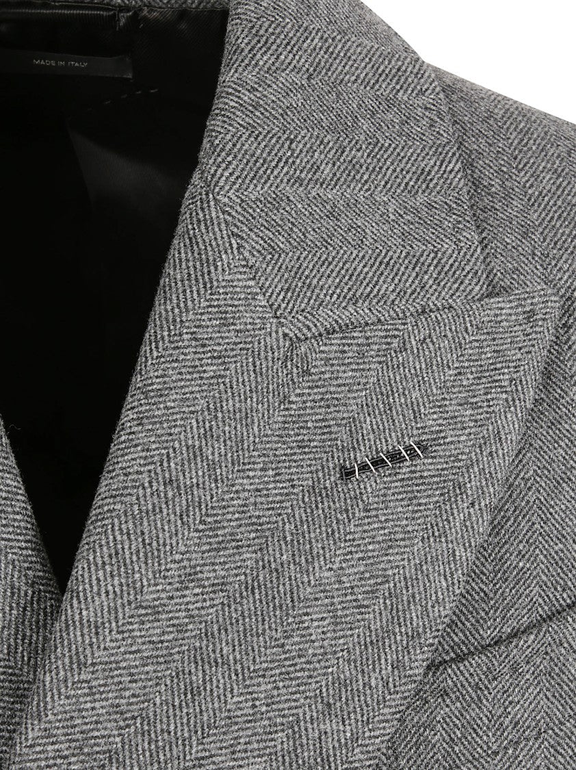 Tom Ford Double-Breasted Virgin Wool Coat With Herringbone Pattern