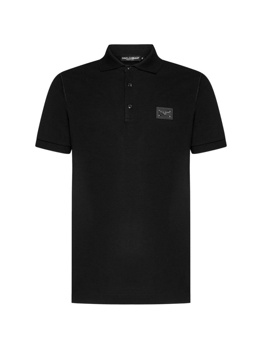 Dolce & Gabbana Black Cotton Piquet Logo Plaque Polo Shirt