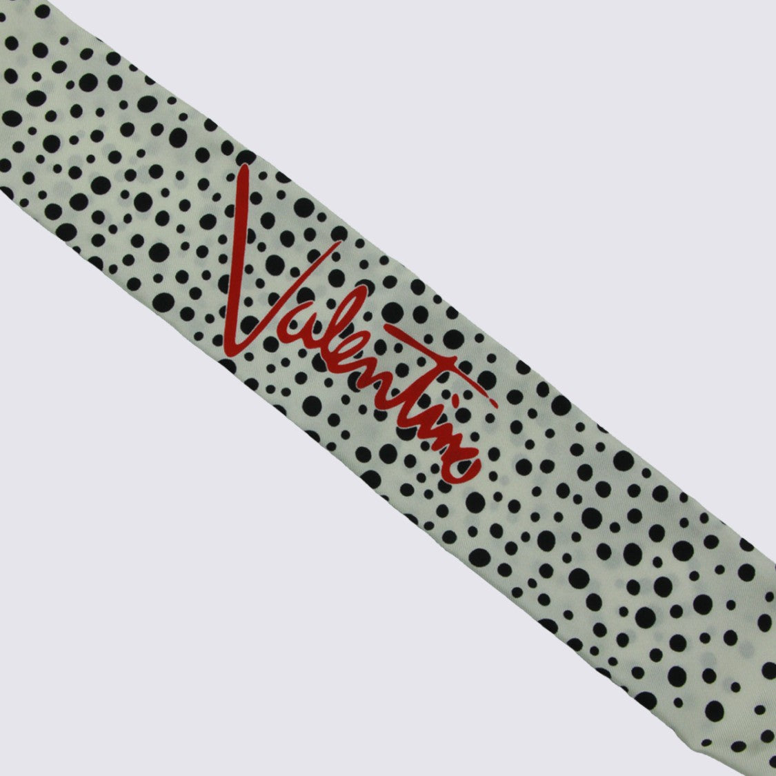 Valentino Garavani Long White Polka Dot Scarf With Red Triangular Accent