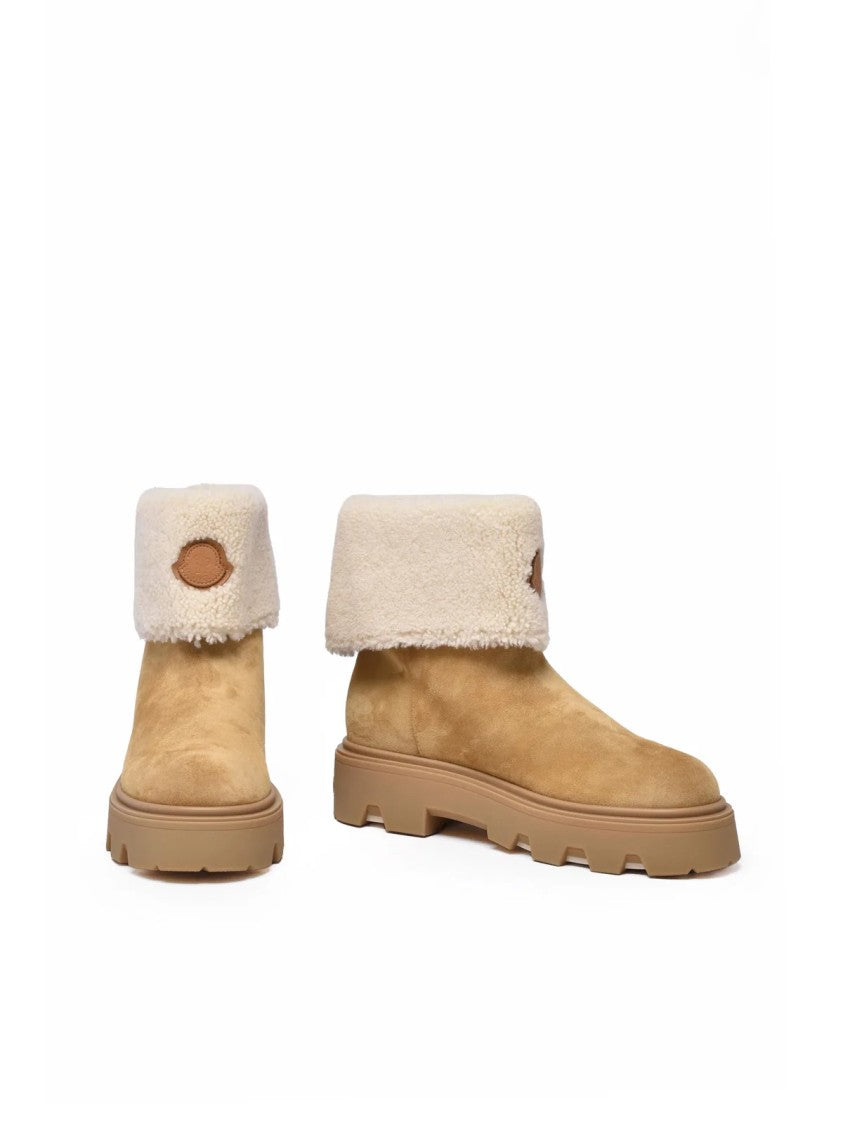 Moncler Beige Suede Fold-Over Ankle Boots