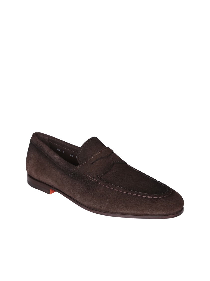 Santoni Brown Suede Leather Loafers