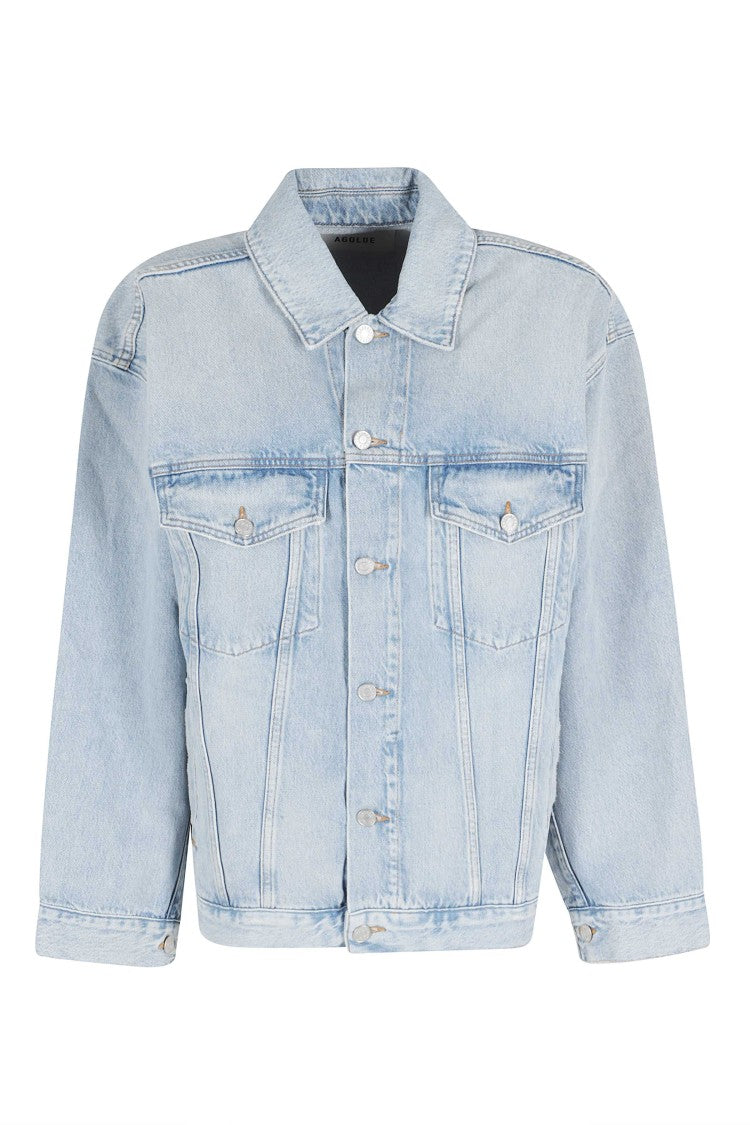 Agolde Blue Evin Jacket Light-Washed Organic Cotton Denim Jacket
