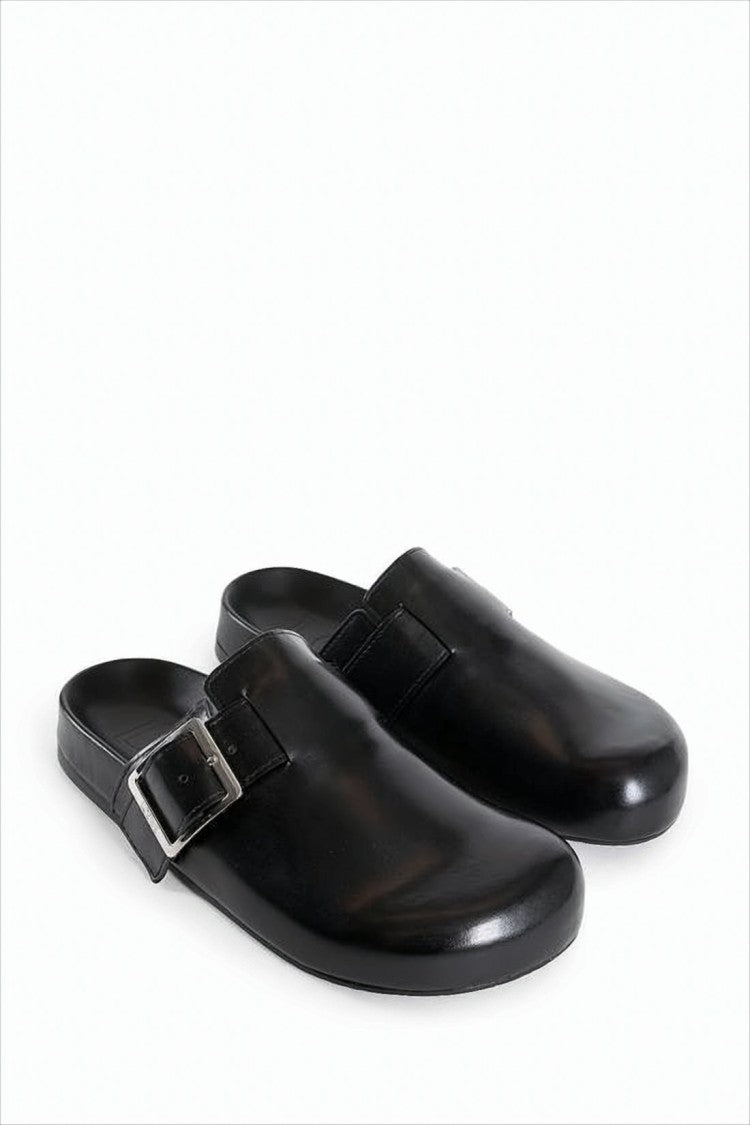 Loewe Black Calf Leather Mule With Silver Buckle Detail