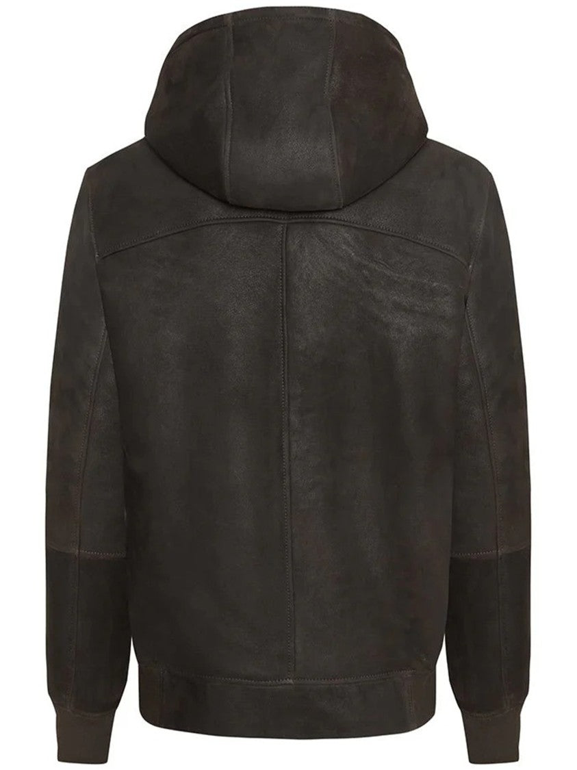 Bigardini Brown Toscana Shearling Jacket With Hood And Ribbed Details