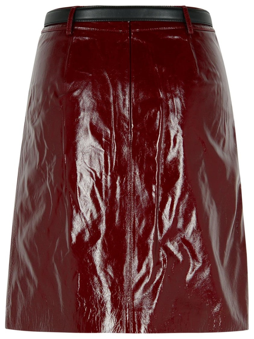 Self-Portrait Burgundy Leather Miniskirt