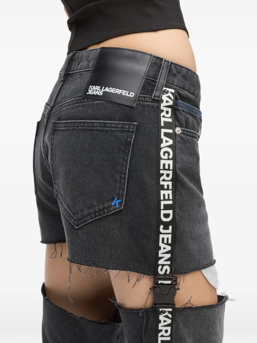 Karl Lagerfeld Detachable Black Denim Jeans With Mini Skirt Top